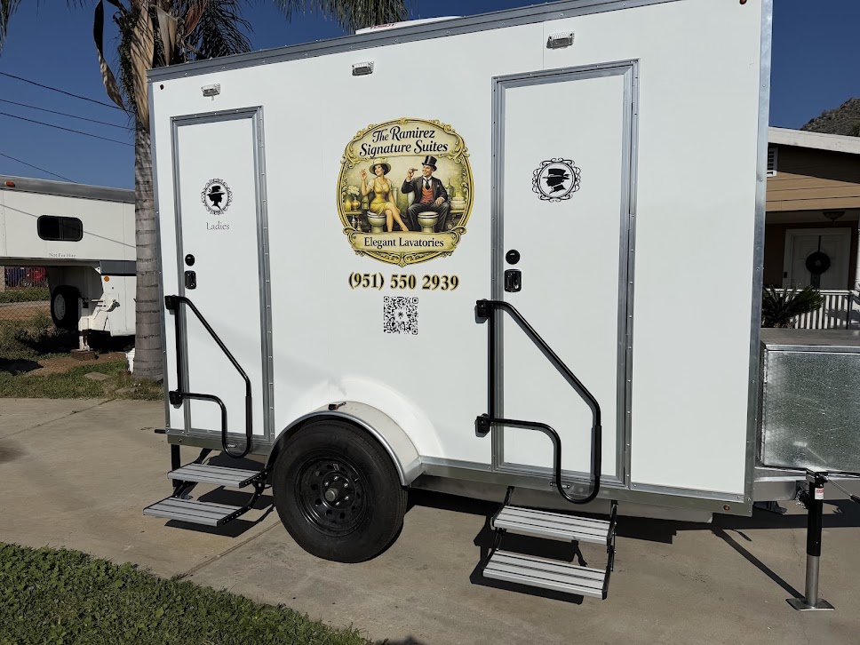 Luxury lavatory trailer parked and ready for an event